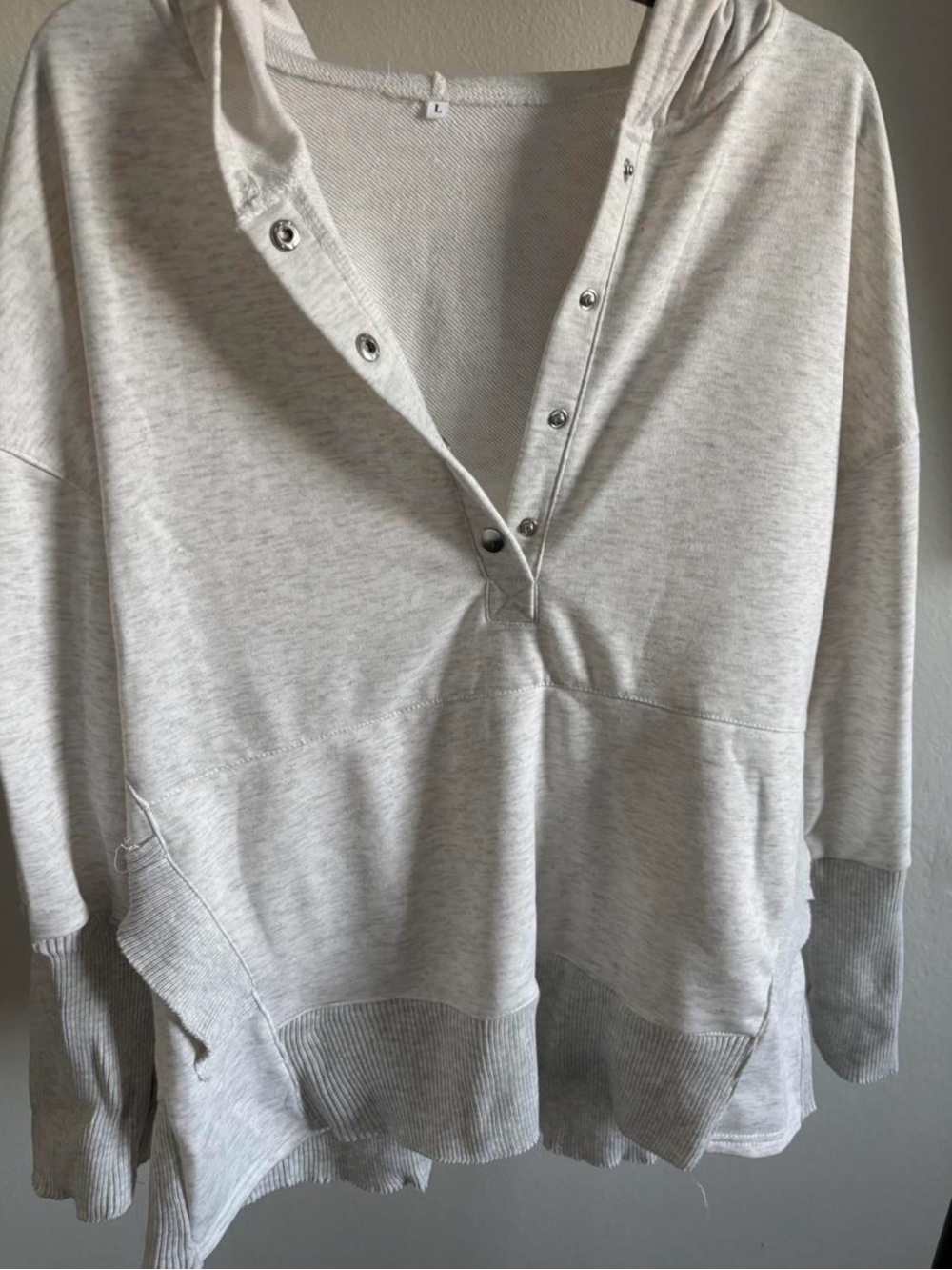 Light Heather Gray Snap-Front Hooded Pullover